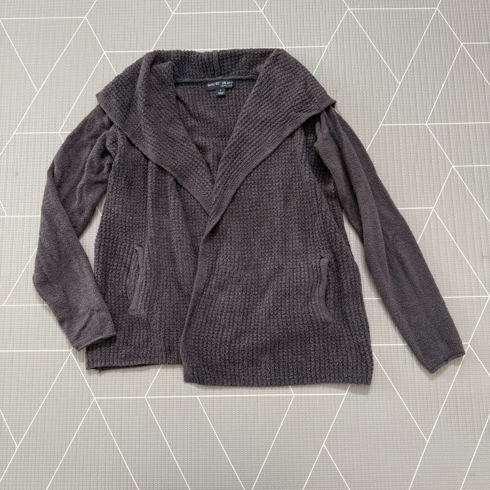 Barefoot Dreams CozyChic Lite Open Cardigan Sweater‎ Gray Shawl Collar